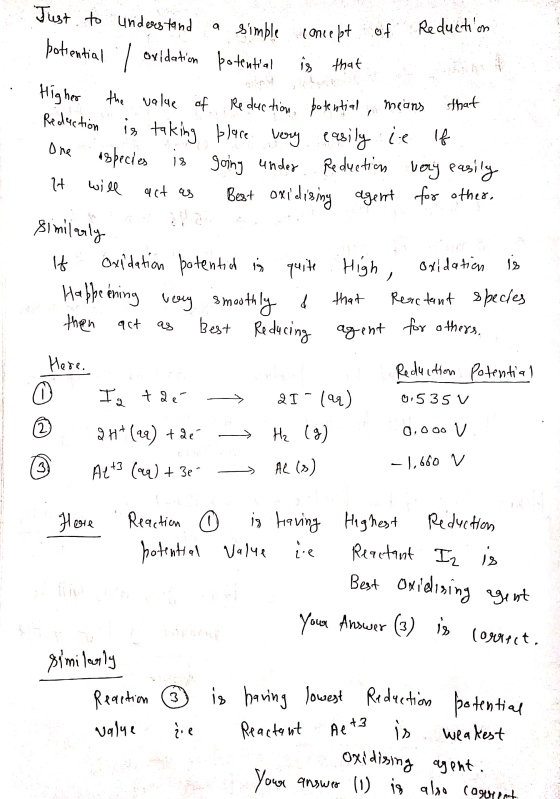 cn Just to understand erstand a a simple simple concept concept of of Reduction potential | Oxidation potential is that Highe