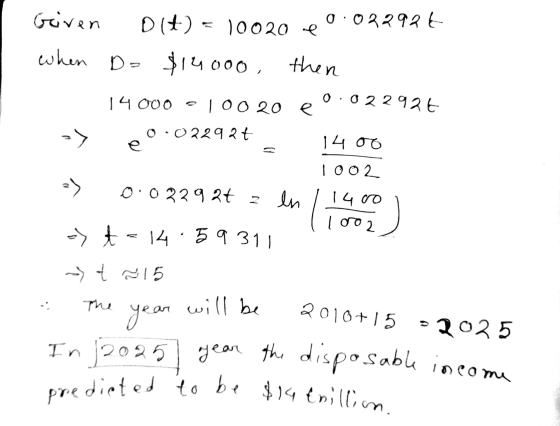 0.022924 e 1400 1002 predicted to be $14 trillion. Given DI+) = 10020 0.022926 when D- $14000 then 14 000 100 20 e 0.022926 >