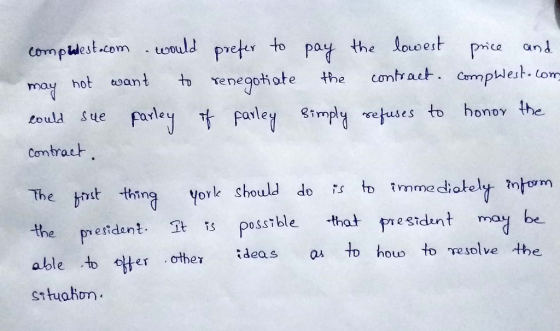 completest.com would prefer to pay the lowest price and may not want to renegotiate the contract. Compwest.com could sue parl