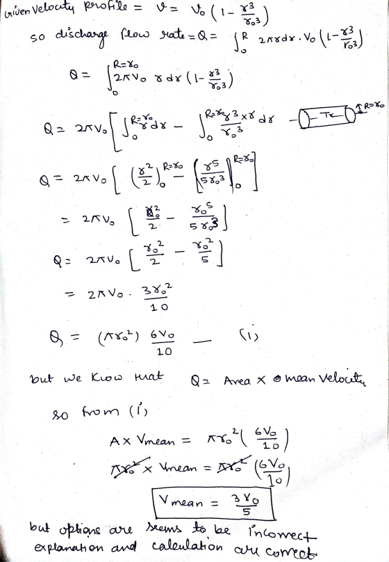 Given Velocity profile V = vo () ) flow rate = Q = so R IR aardr.vo No (1-23 / discharge 2610 8 dx (1-1) R=%0 Q= Yo R=%23x8 R