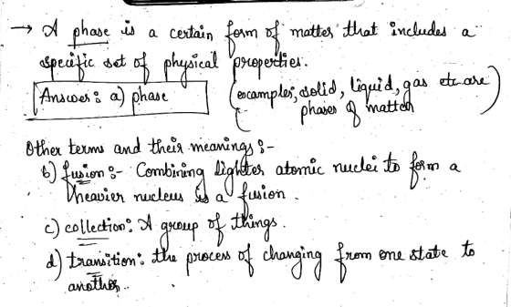 mattes that includas a cextain det ecamplo, dolid, liquid,gas eta matton Answes a) phase phasio Bther terms and theik m atmic