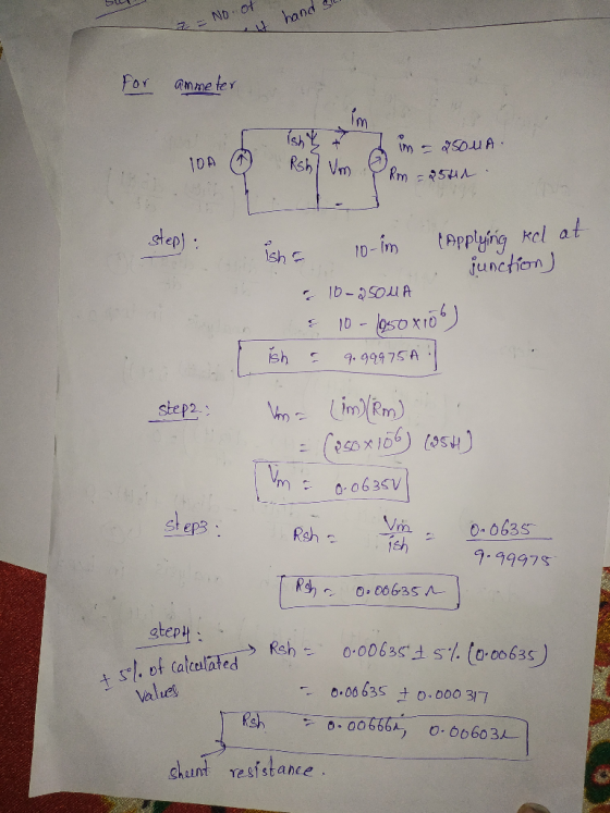 2 = No. of ett hand ammeter im TOA Rsh/ Vm in = 9500A. Rm = 25th step): isha Applying ko at junction) 10-250MA 16 - (650x106