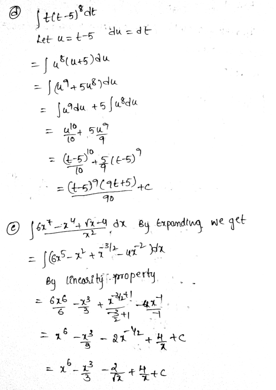 dt du = dt Let u=t-5 =/urlutsau = 199 +548) du Juldu. +5furdu ulo sur 10 9 (4-5); 9 $14-5) 10 : (+-539 (9+15)+c 90 @ / 6x² -