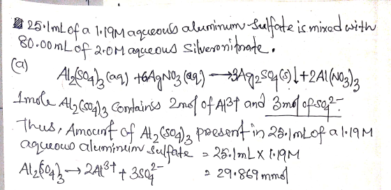 Imole Al2 ( 50413 Contains 2 mol of A137 and 3mol of some 19:25./mL of a 1.19Maqueous aluminum Sealfate is mixed with 80.00m