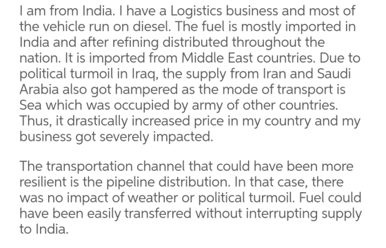 I am from India. I have a Logistics business and most of the vehicle run on diesel. The fuel is mostly imported in India and
