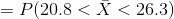 P(20.8 < X < 26.3)