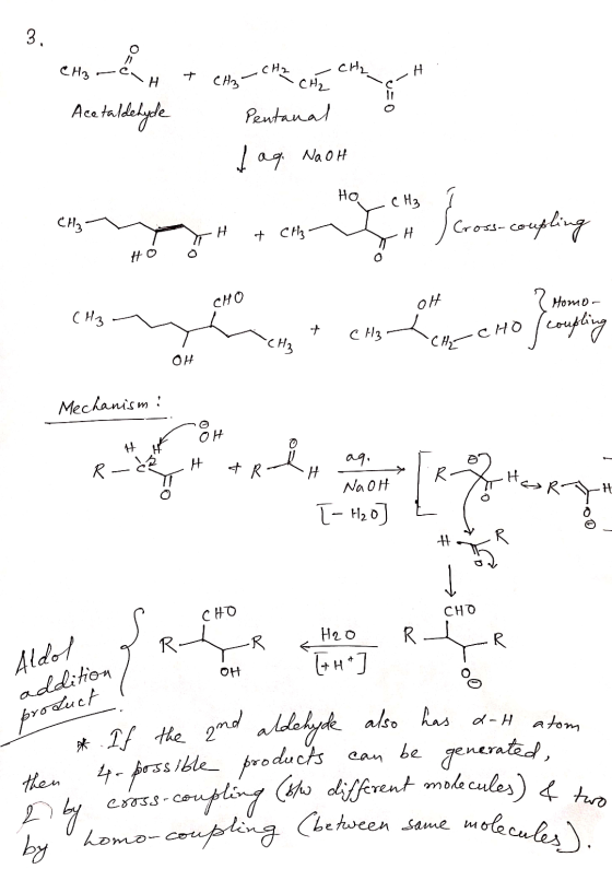 3. ehzone Acetaldehyde + CH3 CH2 CHE Chert Pentanal o Jaq. NaOH . HO CH₂ í H + CH3 H / Cross-coupling 0 o anggo foreverything