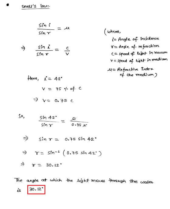 Snells lawan Sin i Sinr sin i Siar ul (where, i= Angle of incidence 8= Angle of refraction - speed of light in vacuum ve spe