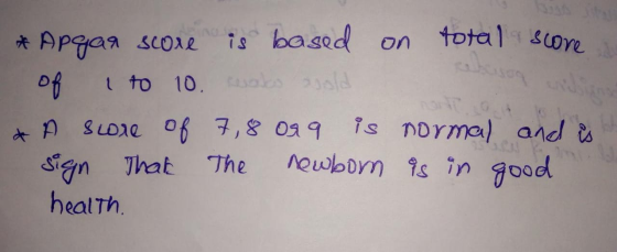 total score * Apgar score is based on of I to 10 serotos sold * A score of 7,8 0,9 is normal and is sign That The newbom is i