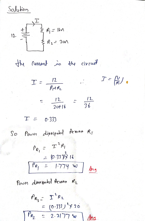 Solution & R; = 160 & R2 = 200 the current in the circuit I . If RITR₂ 2016 20716 - 36 I = Powen 0.333 dipalpaded So Acroop R