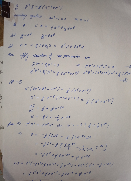 & gly = $Centret) auzilery saution 20 m2-1=0 m = 1,1 4 C.I = Gettatet let G=et = text Let Now P. I = y v + You = et vetetu of