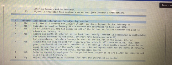 Return to 3 25 later in January and in February. $3,500 is collected from customers on account (see January 9 transaction). C