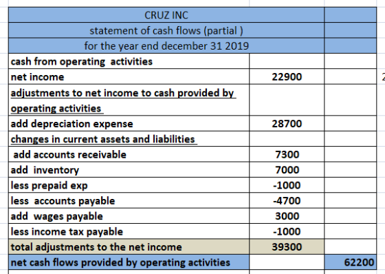 22900 28700 CRUZ INC statement of cash flows (partial) for the year end december 31 2019 cash from operating activities net i