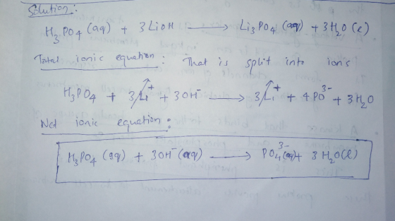 Slutros Lig Po4 Ca3 0 Ce) 3LiOH Caq) NS jnic equahan Tatal sput into That is 2l5bb ons 30H > 3+ equahion 3- +4 Po +32O jonic