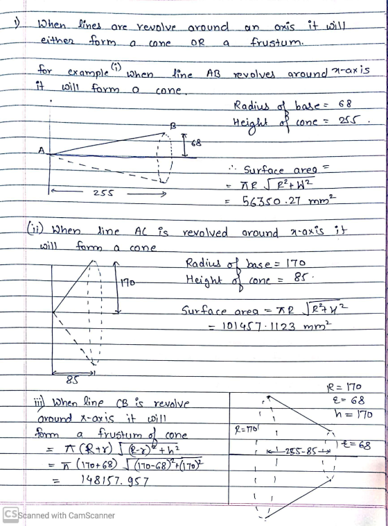 When lines are revolve around either form a cone OR a axis it will frustum (7) for it. When line AB revolves around n-axis ex