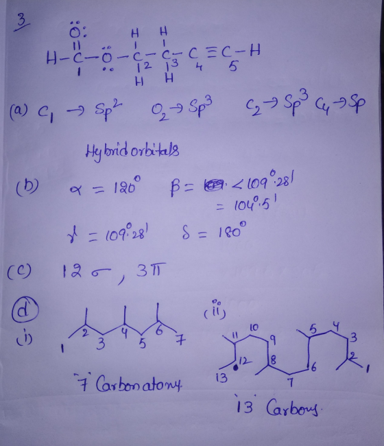 too H H H-- С - Н 1 2 96 (1) C, → Sp² - Sp3 Cg - Sp3 C, J Sp I Hybrid orbitals b) a = 120° þ= @ < 109°28/ = 109°28) S = 180°