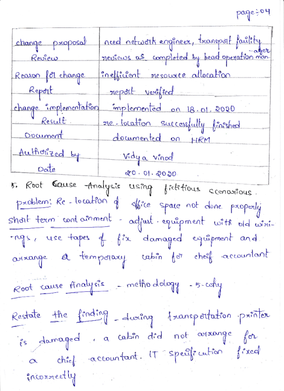 page:04 change proposal need network engineer, transport fouility I Review reviews as completed by head operation mana Reason