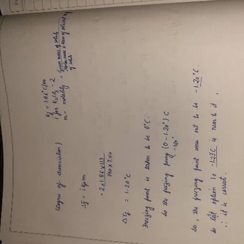 kg = 1.86°C/m begree of dissociation) i for K2CO 2 m- molality molality Given mass of solute L m. Mo con mess x Mass of solve
