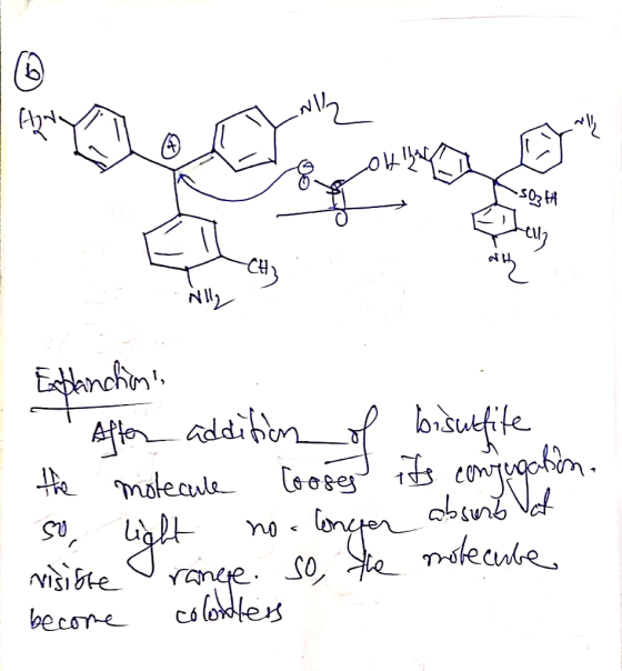 - SOH CH3 Nille Esbencfions After addition of bisulfite the motecule loose its conjugation. so light no longer absorb at vi