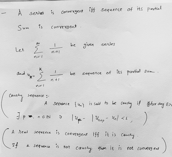 o series is Convergent iff sequence of its partial Sum is convergent be given - given series Let s ntl n=1 K and up be x= se