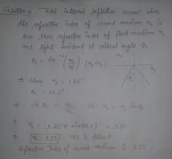 solution Total internal reflection occurs when the refractive index of second medium ne is less than refractive index of firs
