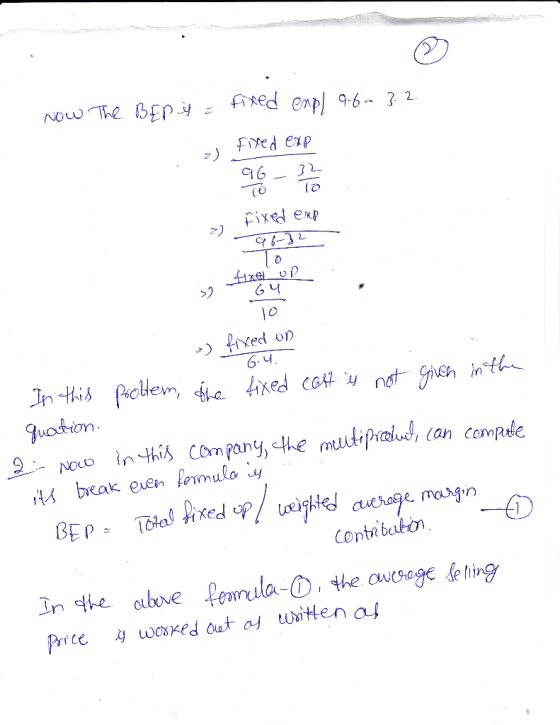 Fixed erp 96-32- fixed exp fiXed o 6. In this Paem Juastion beak een fomulo BEP i