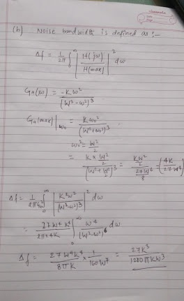 (6) noise bond width is defined as :- 1- 14 Hoe Ga (eo) = -K w² {W9.60*) Galamaxel wo ka Wie wej _2744 45 wed , 2KS A 2+W***