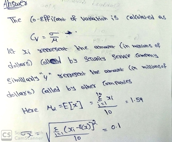 Ahswer The of where isotros Co-Efficant of vasiation is calculated as let si represent the amount (in millions of dollars) Co