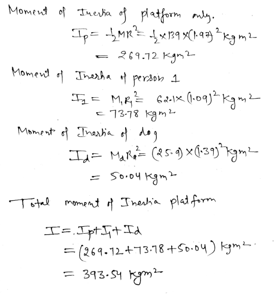 Moment of Moment of Inertia of platform only. Ip= MR² = 2 x 139 *(1.977² kgm2 = 269.72 kgm 2 Inesha of person 1 Iq = M, R 621