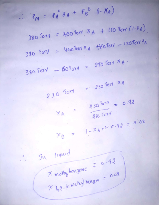 PM = PA XA + PB (1-XA) 380 Soro = 4,00 Porr &A it 150 Porr (I-XA) 380 for = 400 Torna Hrotor - Iso Torrxa 380 Ton a isororr =