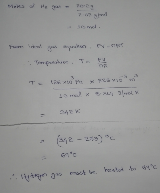 Moles of He gas Poorg 202 glonal 10 mol. from ideal gas equation, PV=nRT ... Temperature, T= PV NR 3 126810 Pa x 226X163 m3 1