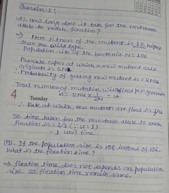 Question 1: (A). How long does it take allele to reach fixation ? for the pesistance ? Here fictness of the mutant is 1% high