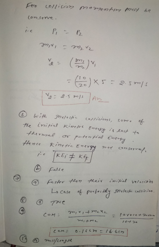 For collision momenty must be conserve. ire P P21 mv - Mavz = 6 x5-2.5 m/s Y 2.5 mis an with Melastic collisions, some of the