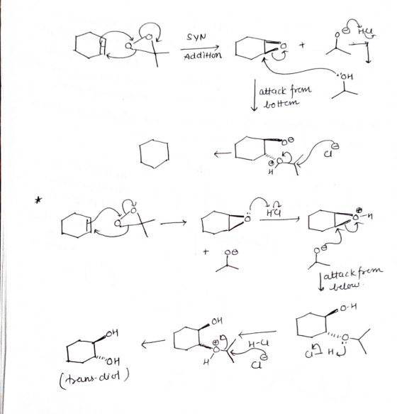 SYN Addition attack frem I bottom Cost-o pening + 0 attack from to below .0.4 OH LOH - AHj . OH (trans-diol)