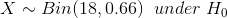 X\sim Bin(18,0.66)\;\;under\;H_{0}