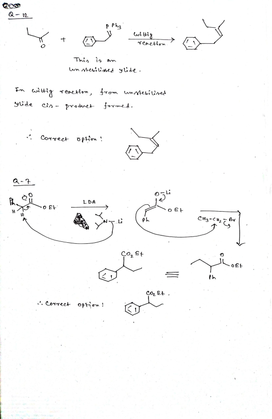 Q- 12 p Phz wittig + r reaction This is an un sterilised glide. In wittig willig reaction, from unstebilised glide cis - prod