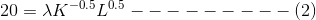 20 = XK-0.50.5 ---------(2)