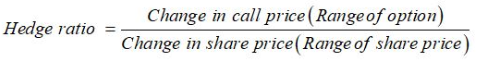 Hedge ratio Change in call price(Range of option) Change in share price Range of share price)
