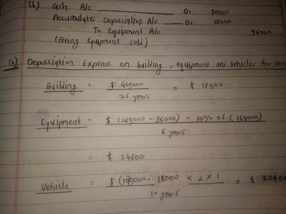 Y. qih Alc Accumulated Depreciation Alc_ To Equipment Als (Being Equipment rold) DX 76000 18000 96000 (3 Deprecation Expense