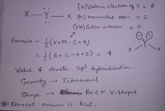 X (v) Valence electron of Y=6 M) Monovalent atorn = 2 (CIA) Cation or anion = 0. Formula - Y-C+A) = ļ (6+2-0+0) = 4 x Value 4