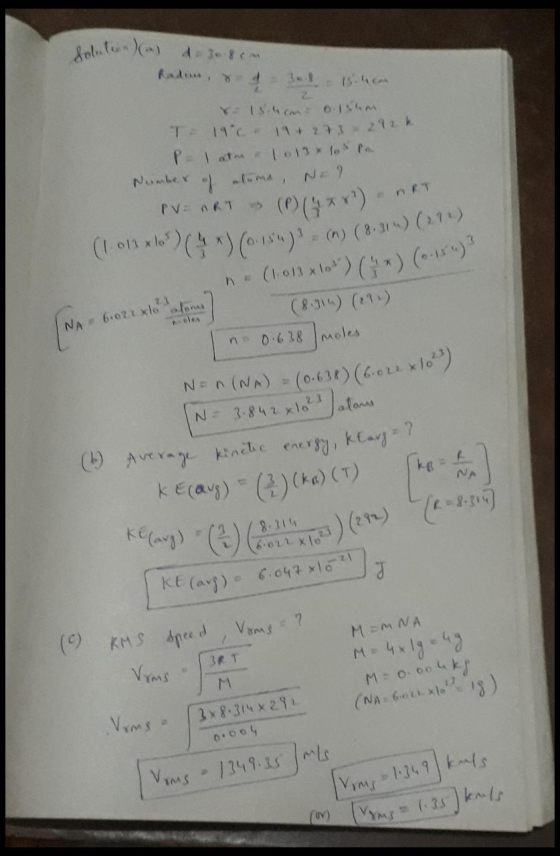 soluton)(a) do 38cm Rad 3. ISAC r=1 sim olsum T14C 11 23 27 P latma 1013 los pa Number of aloma NE? PVEART (9 ) (1.13 xlo ( *