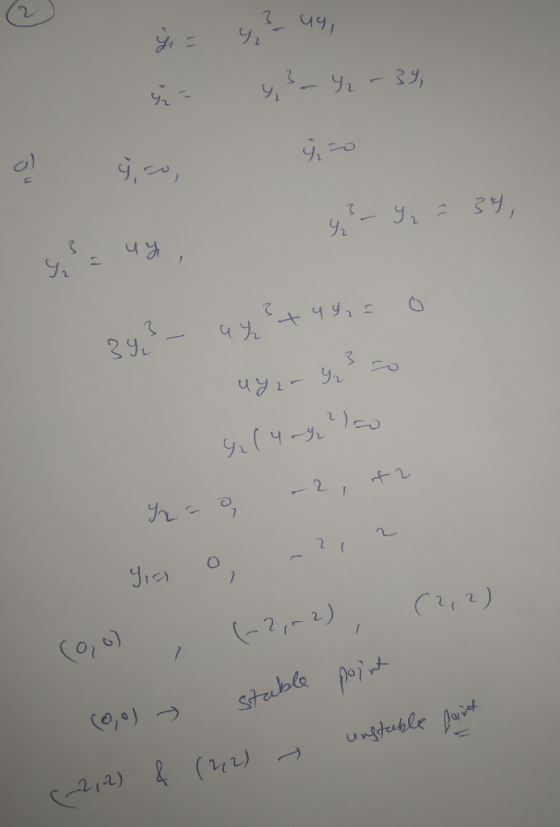 y = - 49, y ys - Y - 39, y? - Yo = 34, 3 uy, 0 4 9 + 4 91 - 29 – (4-glo y = 0, -2, +2 (2, 2) (-2,-2), (0,0) point stable (0,0