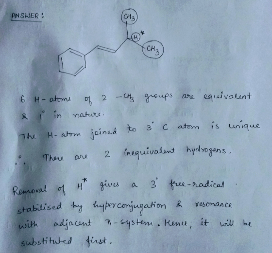 ANSWER: 6 H-atoms of 2 -cth groups are equivalent & i in nature The H-atom icined joined to 3 to 3 C atom is unique o There a