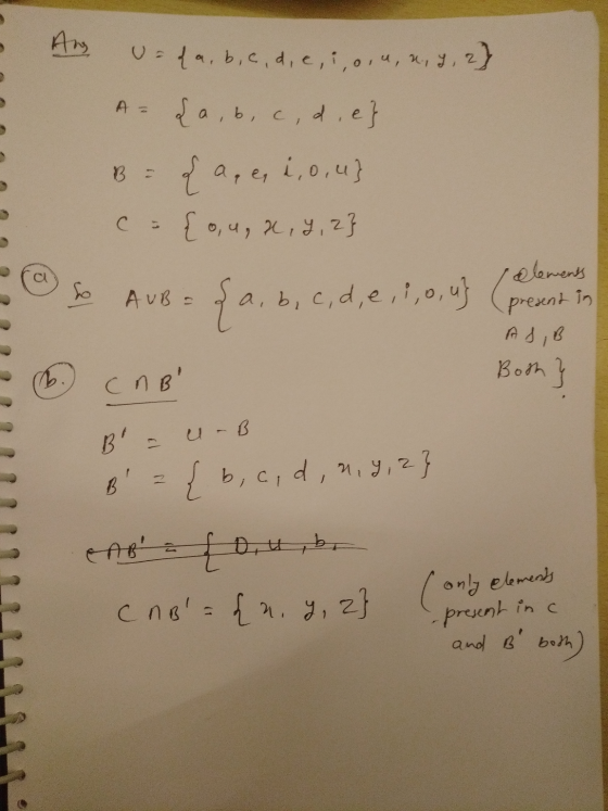 U = { a, b, c, d, e, i, o, u, x, y, B. A = {a,b, c, d, e} {a, e, 1,0,43 { 0, 4, 2, 4, 2} с o AUB - (a, b, c, d, e,1,0, u} (pe