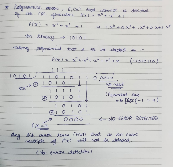 * Polynomial evrou, £,OW that that cannot be detected CRC egenerator PGK) 204 + x² +1 P(x) = x + x² + 1 => 1.844 +0.X+.+0.x+1