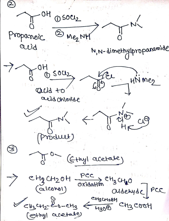 OH Osocz Propanoic @ Meg NH @ mer! Cuid N,N-dimethylpropanamide Himes acid to acid Chloride product) o yo (Ethyl acetate 17 с