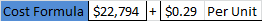 Cost Formula $22,794 + $0.29 Per Unit
