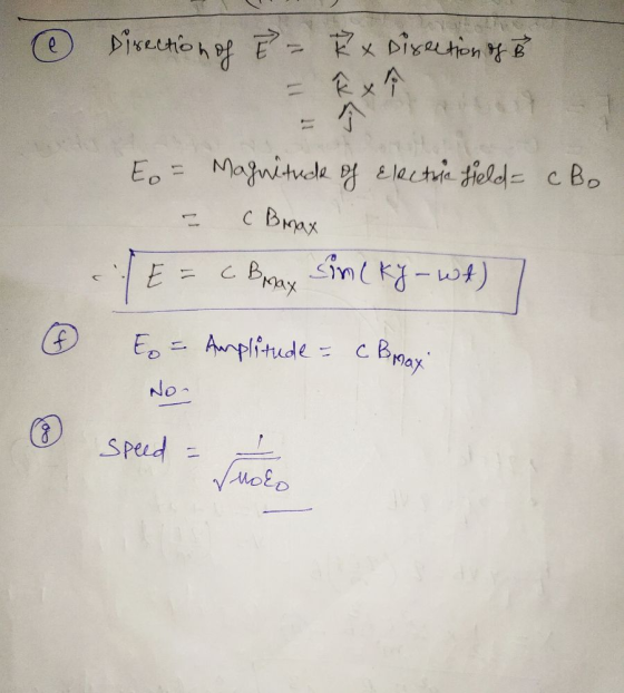 Direction of Ex Direction of a = kx E = Magnituch of Election field = c Bo C Bmax CBMax Cincky-wt) & E = Amplitude = c cB may