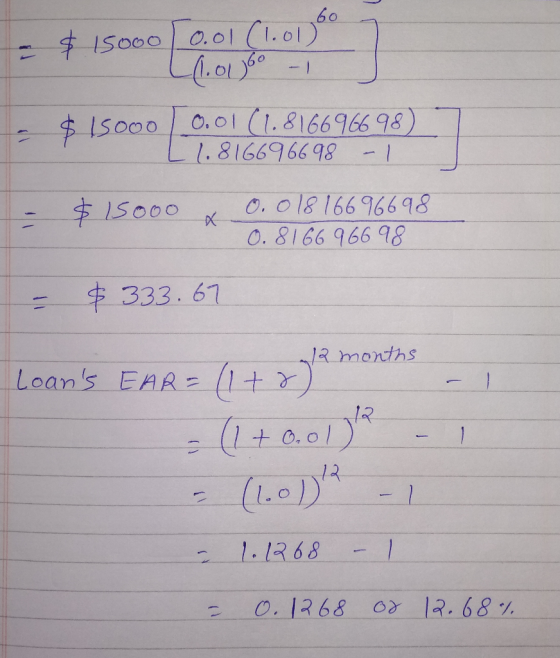 = $15000 Land Coco 00 0.01 (1.816696698) L1.816696698 - 1 - $ 15000 x 0.018 16696698 0.8 16696698 - $ 333.67 Loans EAR= R =