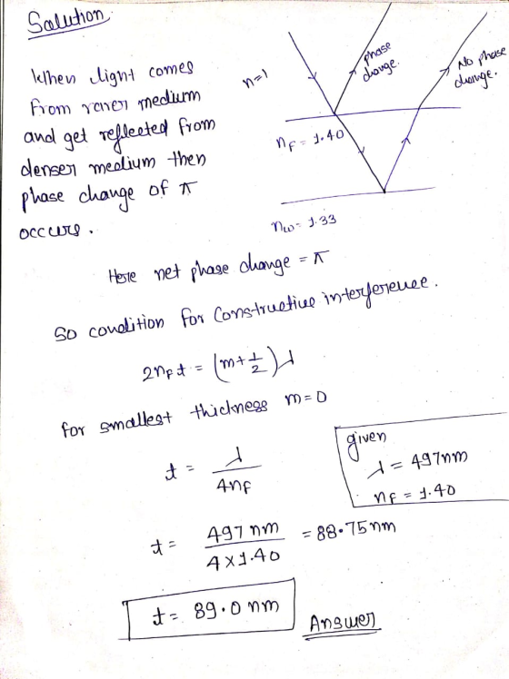 Solution phase No phase diange. n=1 drenge. lelhen clignt comes from raver medium and get refleeted from densen meclium then